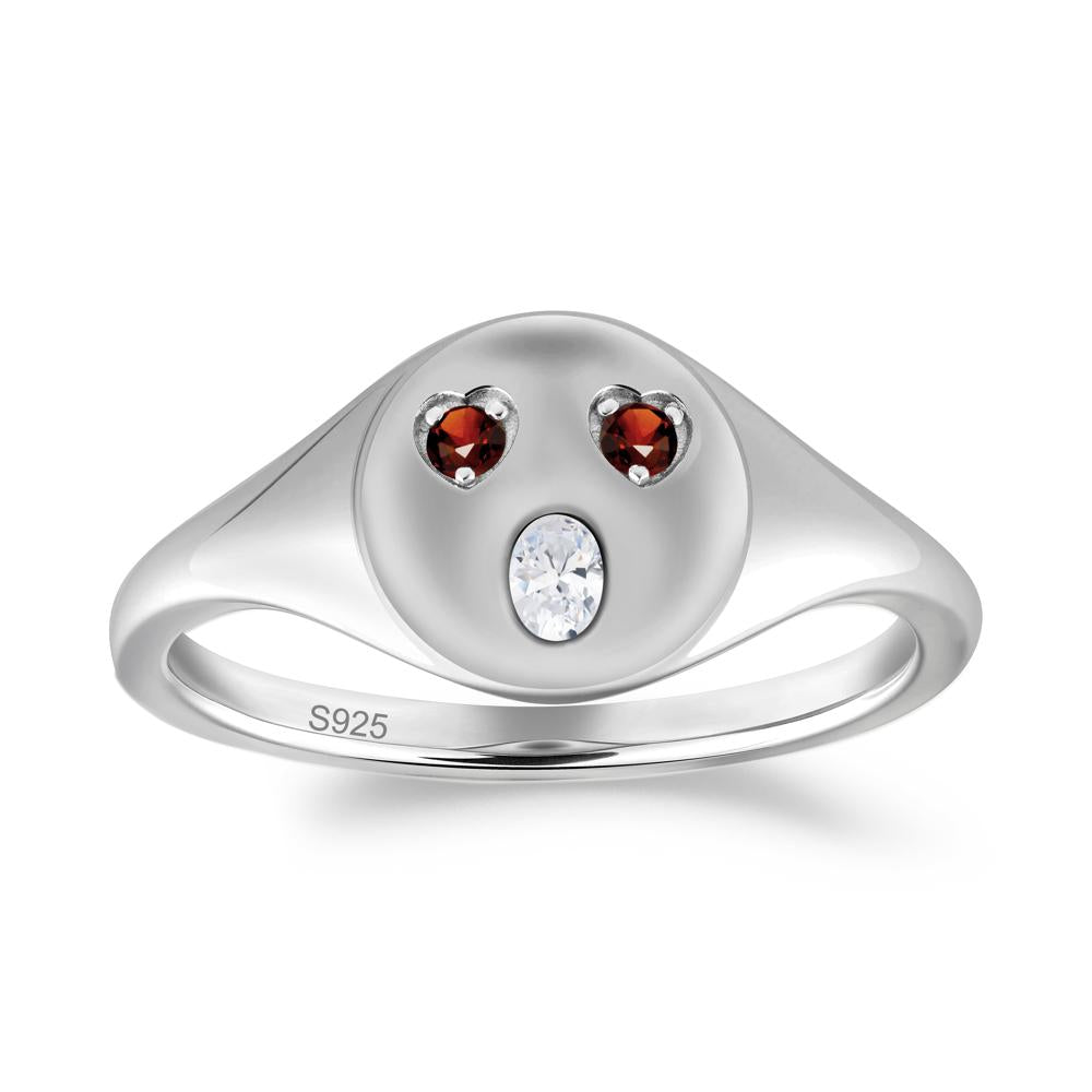 Emoji Inspired Cubic Zirconia and Garnet Signet Ring - LUO Jewelry #metal_sterling silver