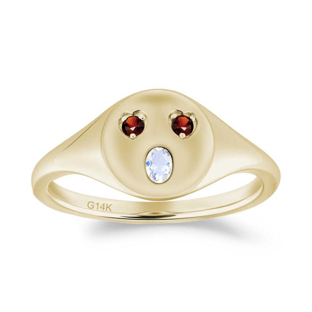 Emoji Inspired Moonstone and Garnet Signet Ring - LUO Jewelry #metal_14k yellow gold