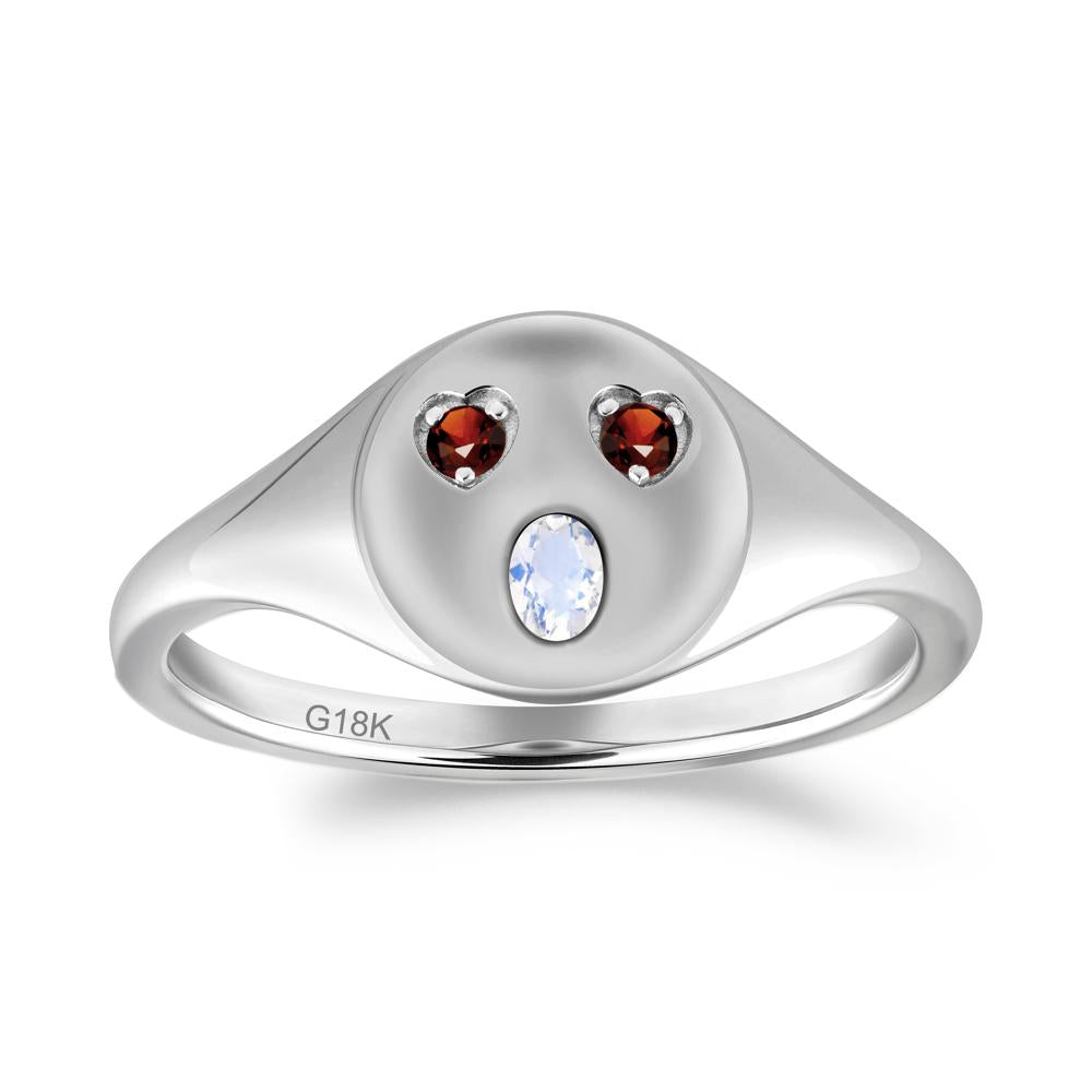 Emoji Inspired Moonstone and Garnet Signet Ring - LUO Jewelry #metal_18k white gold