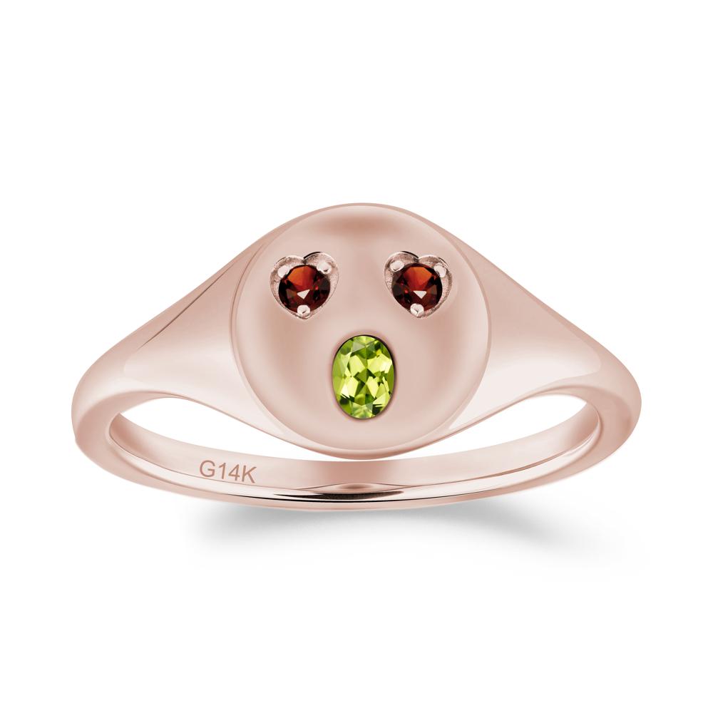 Emoji Inspired Peridot and Garnet Signet Ring - LUO Jewelry #metal_14k rose gold