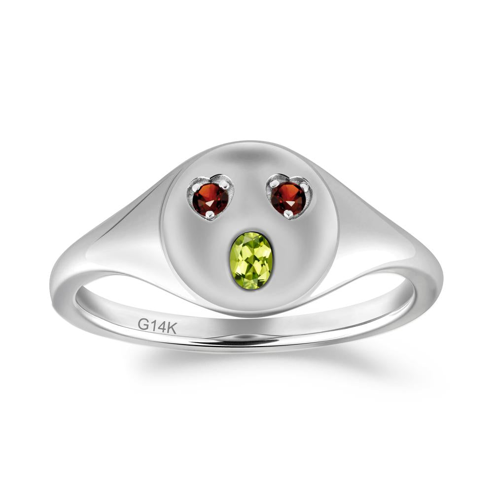 Emoji Inspired Peridot and Garnet Signet Ring - LUO Jewelry #metal_14k white gold