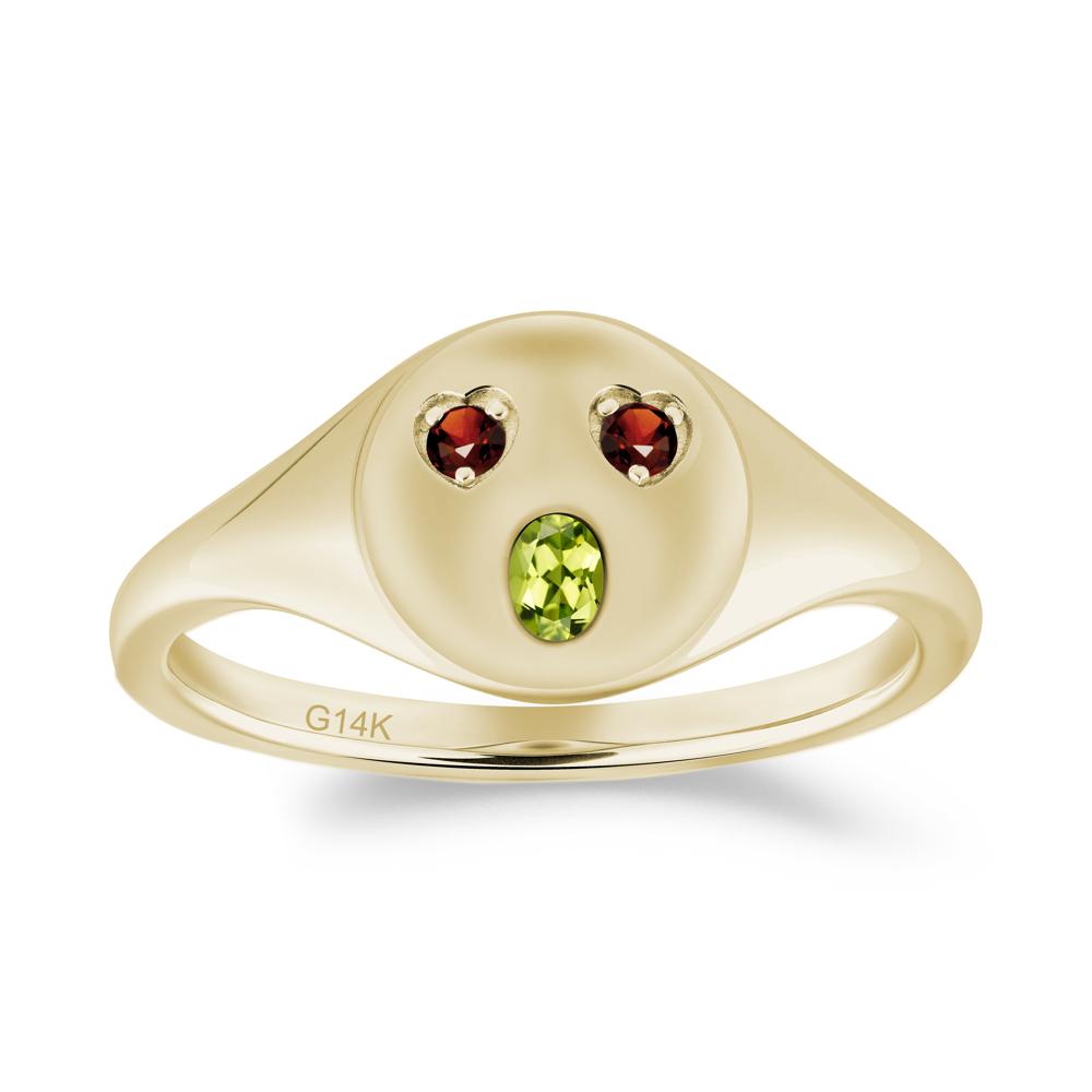 Emoji Inspired Peridot and Garnet Signet Ring - LUO Jewelry #metal_14k yellow gold
