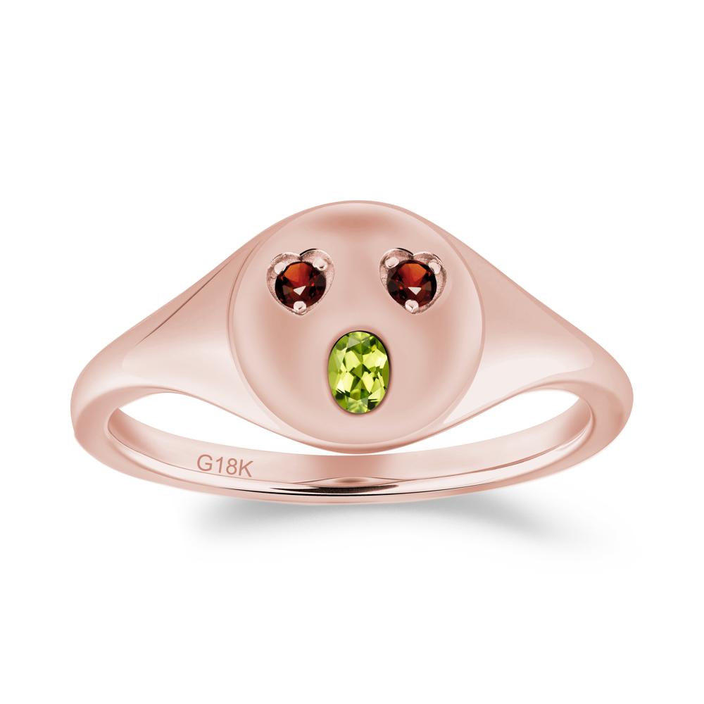 Emoji Inspired Peridot and Garnet Signet Ring - LUO Jewelry #metal_18k rose gold