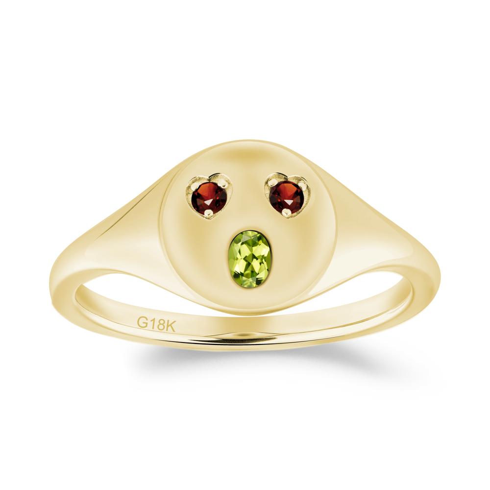 Emoji Inspired Peridot and Garnet Signet Ring - LUO Jewelry #metal_18k yellow gold