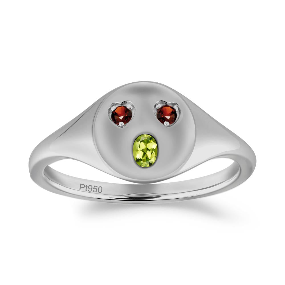 Emoji Inspired Peridot and Garnet Signet Ring - LUO Jewelry #metal_platinum