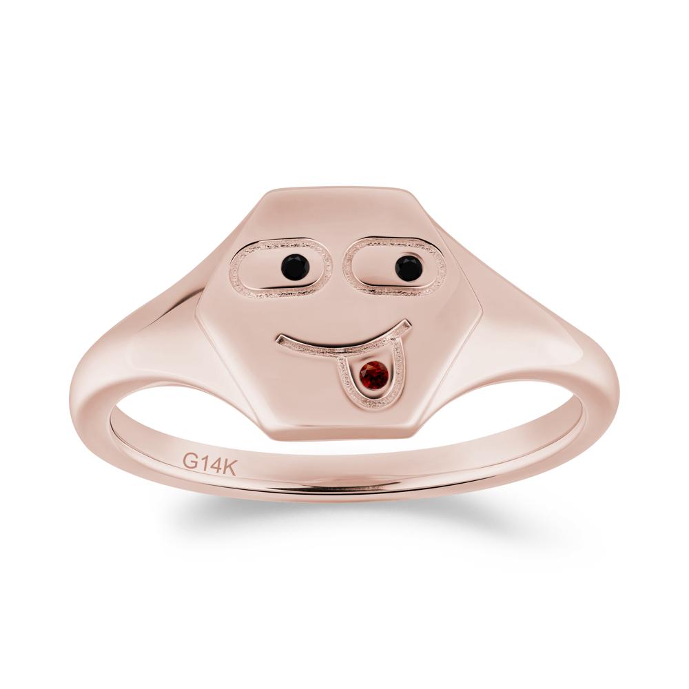 Hexagon Emoji Black Spinel and Garnet Signet Ring - LUO Jewelry #metal_14k rose gold
