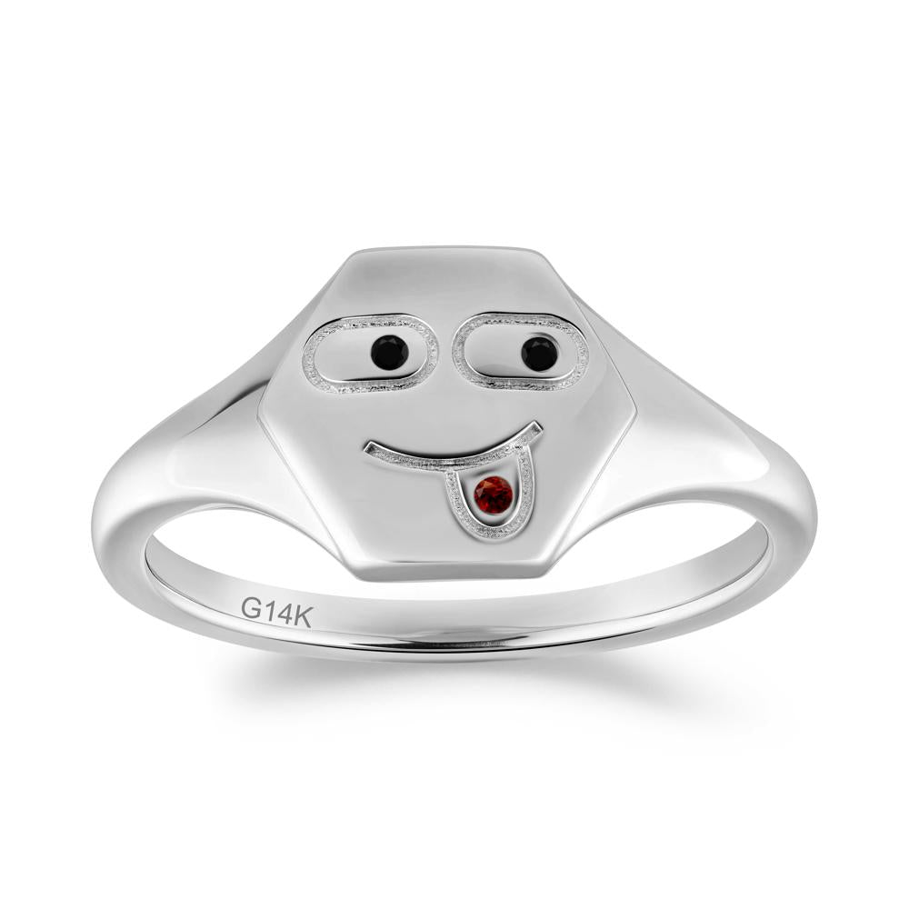 Hexagon Emoji Black Spinel and Garnet Signet Ring - LUO Jewelry #metal_14k white gold