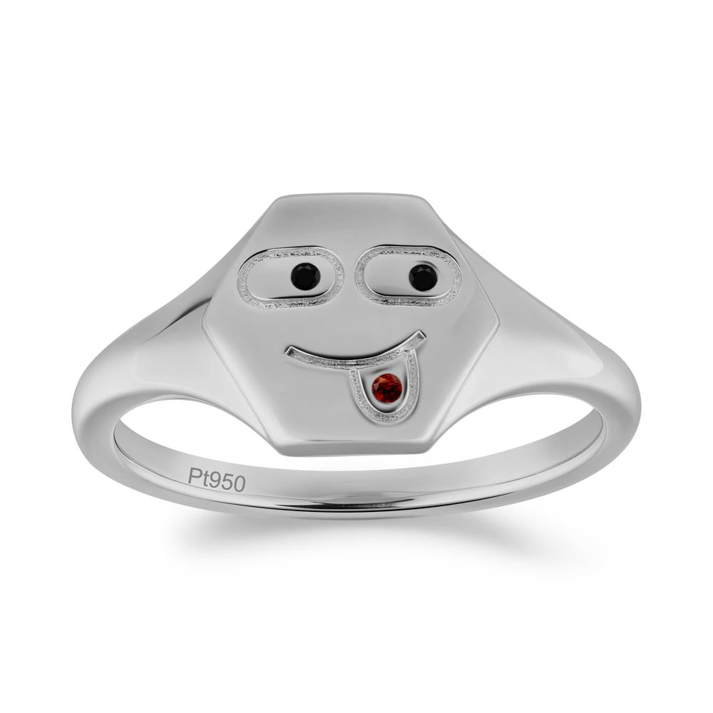 Hexagon Emoji Black Spinel and Garnet Signet Ring - LUO Jewelry #metal_platinum