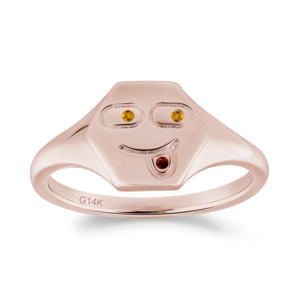 Hexagon Emoji Signet Citrine and Garnet Ring - LUO Jewelry #metal_14k rose gold