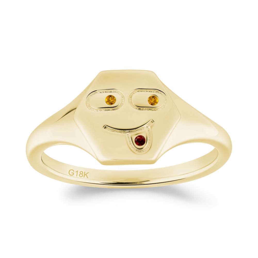 Hexagon Emoji Signet Citrine and Garnet Ring - LUO Jewelry #metal_18k yellow gold