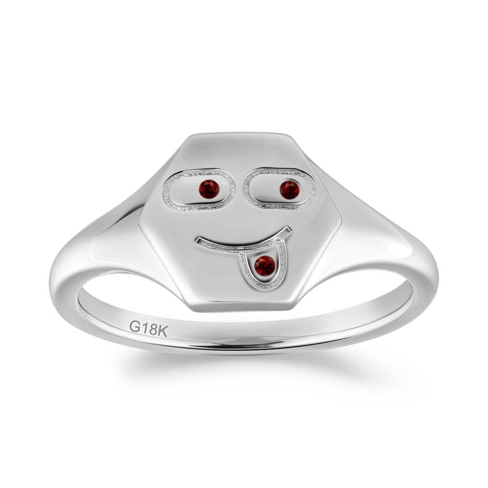 Hexagon Emoji Signet Garnet Ring - LUO Jewelry #metal_18k white gold