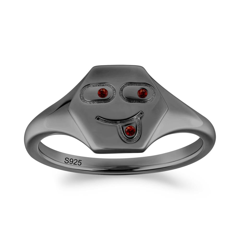 Hexagon Emoji Signet Garnet Ring - LUO Jewelry #metal_black finish sterling silver