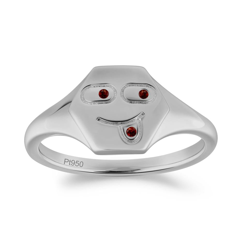 Hexagon Emoji Signet Garnet Ring - LUO Jewelry #metal_platinum