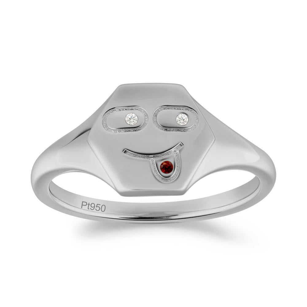 Hexagon Emoji Signet Moissanite and Garnet Ring - LUO Jewelry #metal_platinum