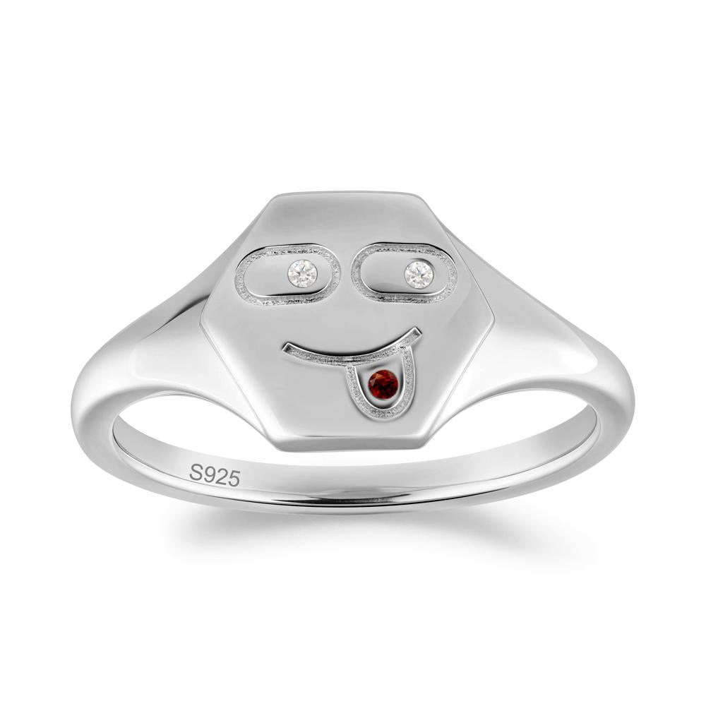 Hexagon Emoji Signet Moissanite and Garnet Ring - LUO Jewelry #metal_sterling silver
