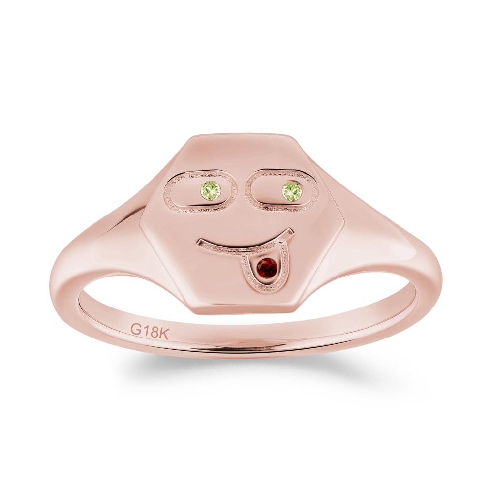 Hexagon Emoji Garnet and Peridot Signet Ring - LUO Jewelry #metal_18k rose gold