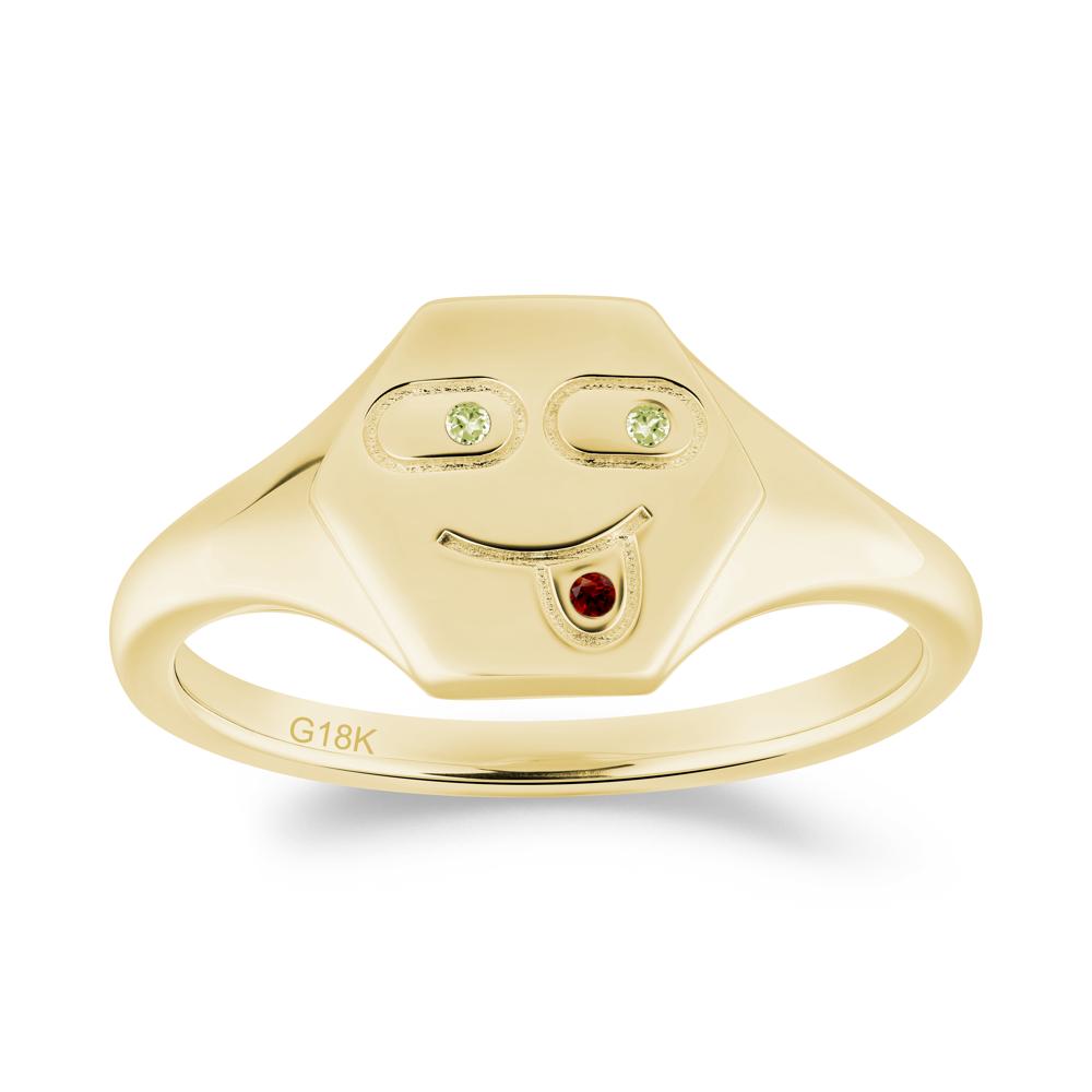 Hexagon Emoji Garnet and Peridot Signet Ring - LUO Jewelry #metal_18k yellow gold