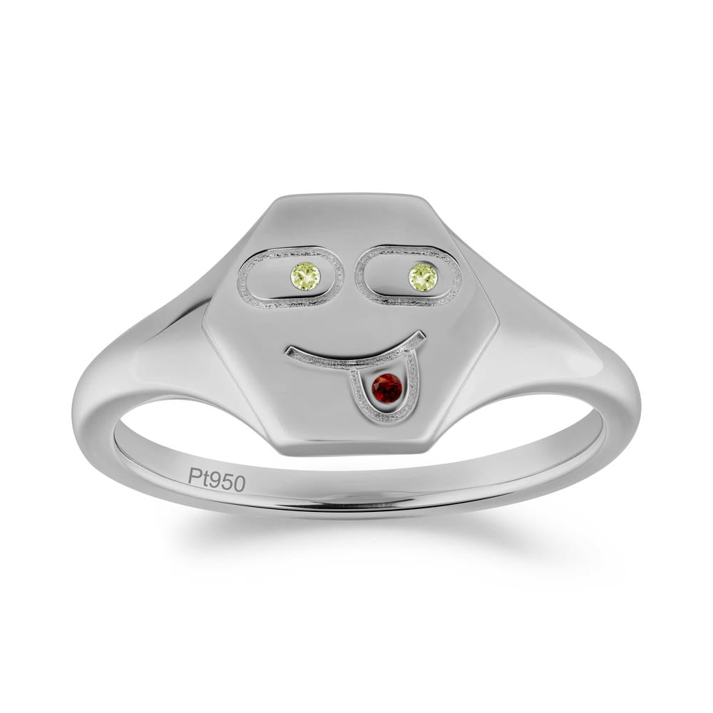 Hexagon Emoji Garnet and Peridot Signet Ring - LUO Jewelry #metal_platinum