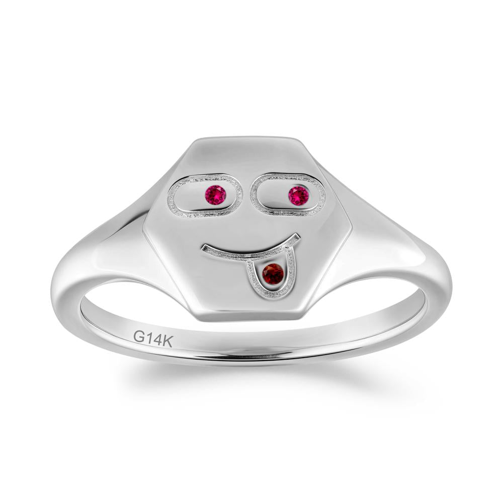 Hexagon Emoji Signet Ruby and Garnet Ring - LUO Jewelry #metal_14k white gold
