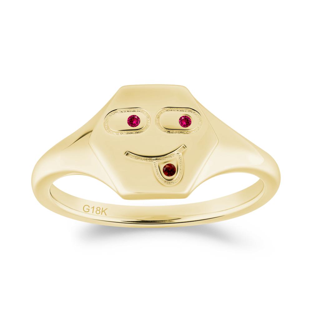 Hexagon Emoji Signet Ruby and Garnet Ring - LUO Jewelry #metal_18k yellow gold