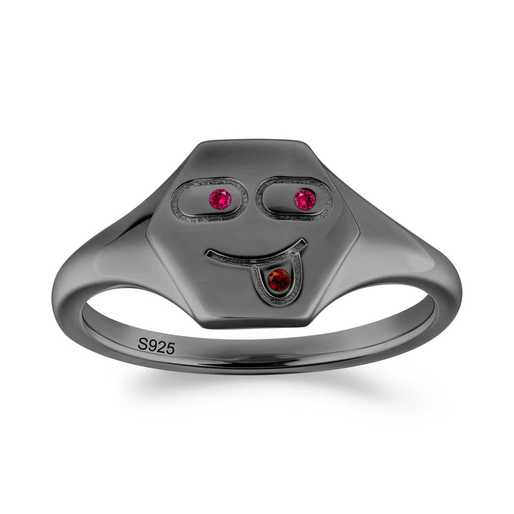 Hexagon Emoji Signet Ruby and Garnet Ring - LUO Jewelry #metal_black finish sterling silver