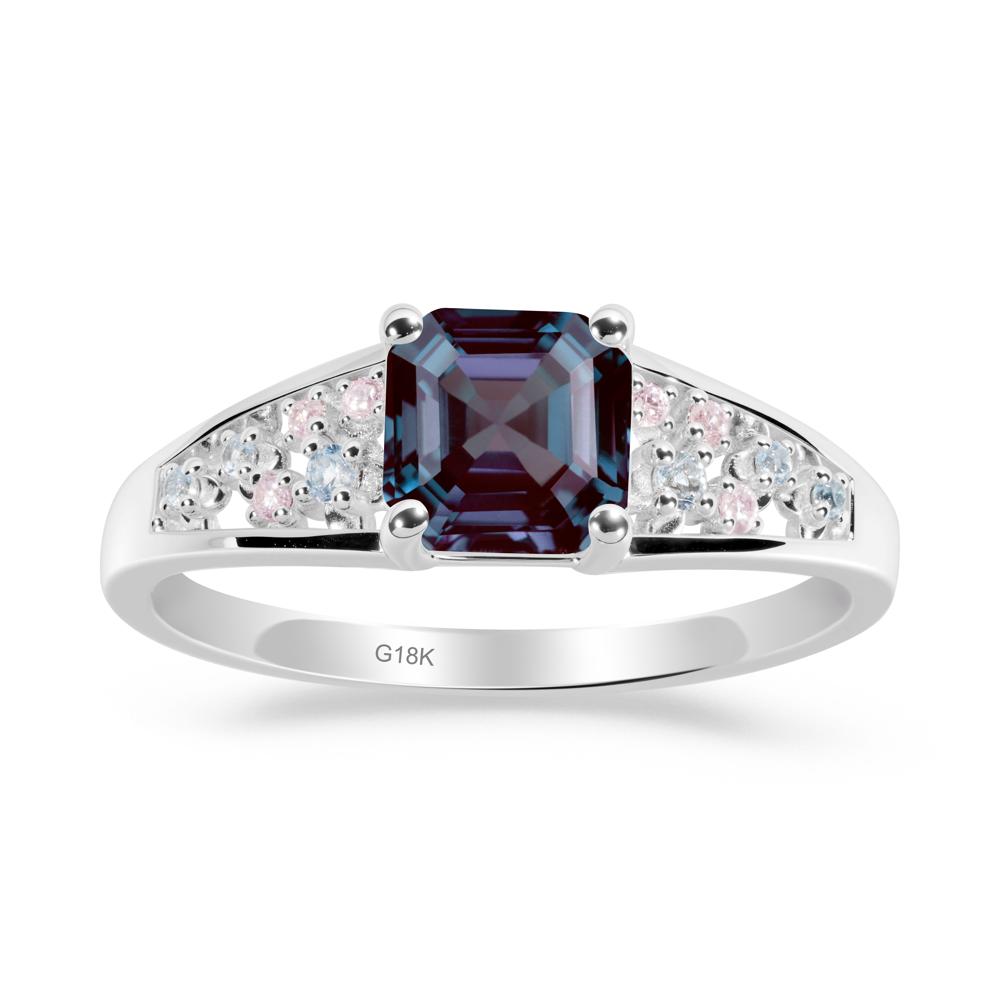 Asscher Cut Alexandrite Cluster Ring - LUO Jewelry #metal_18k white gold