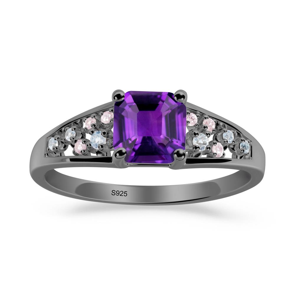Cluster Asscher Cut Amethyst Ring - LUO Jewelry #metal_black finish sterling silver