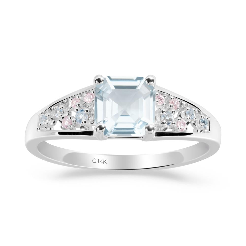Cluster Asscher Cut Aquamarine Ring - LUO Jewelry #metal_14k white gold