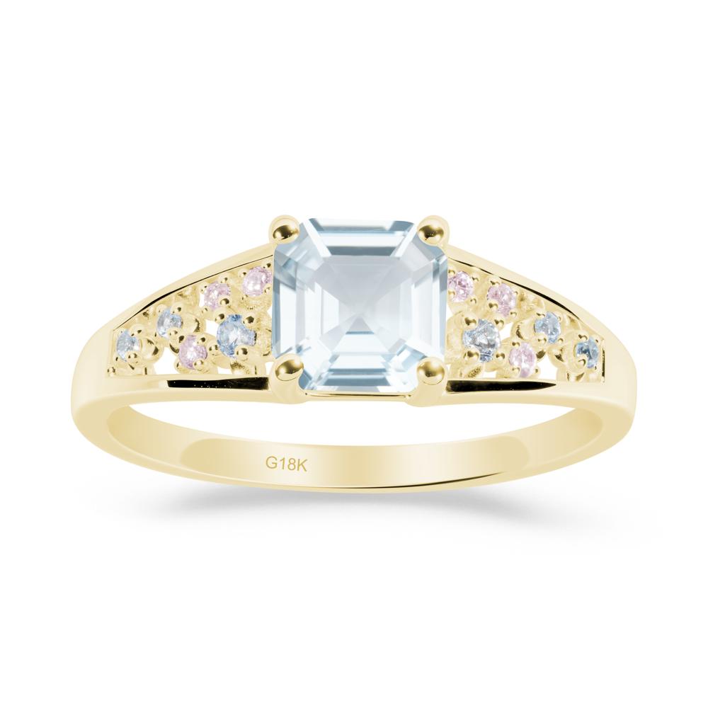 Cluster Asscher Cut Aquamarine Ring - LUO Jewelry #metal_18k yellow gold