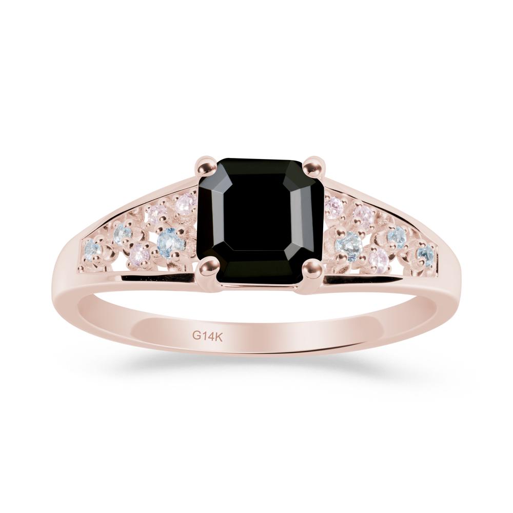 Cluster Asscher Cut Black Spinel Ring - LUO Jewelry #metal_14k rose gold