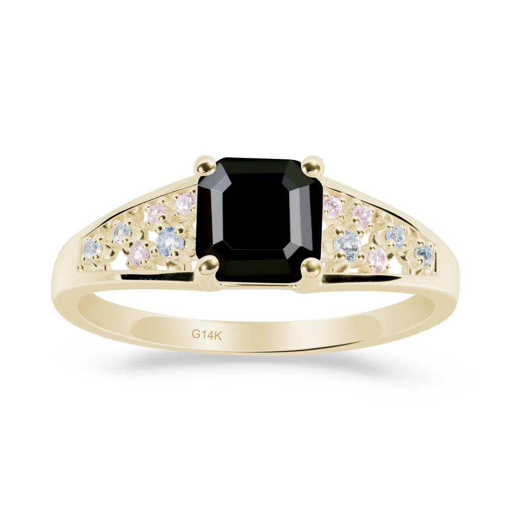 Cluster Asscher Cut Black Spinel Ring - LUO Jewelry #metal_14k yellow gold