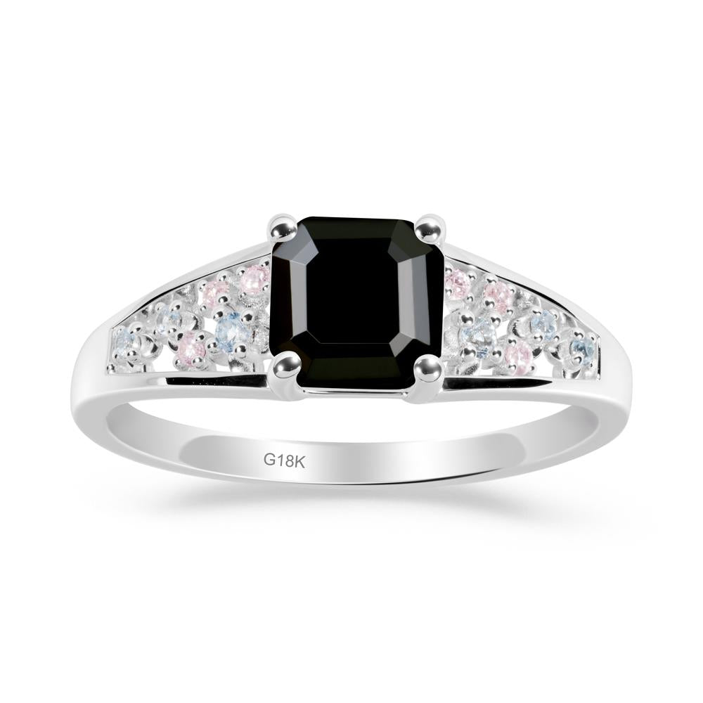 Cluster Asscher Cut Black Spinel Ring - LUO Jewelry #metal_18k white gold