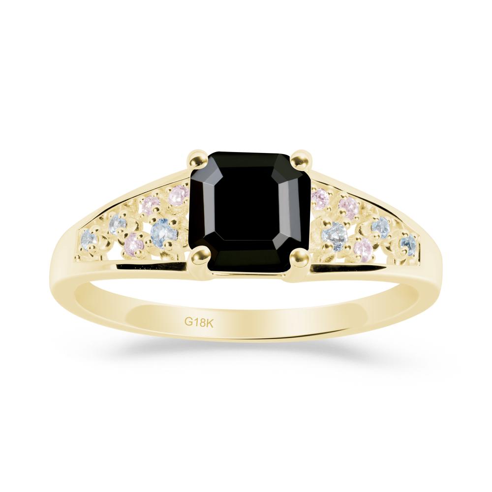 Cluster Asscher Cut Black Spinel Ring - LUO Jewelry #metal_18k yellow gold