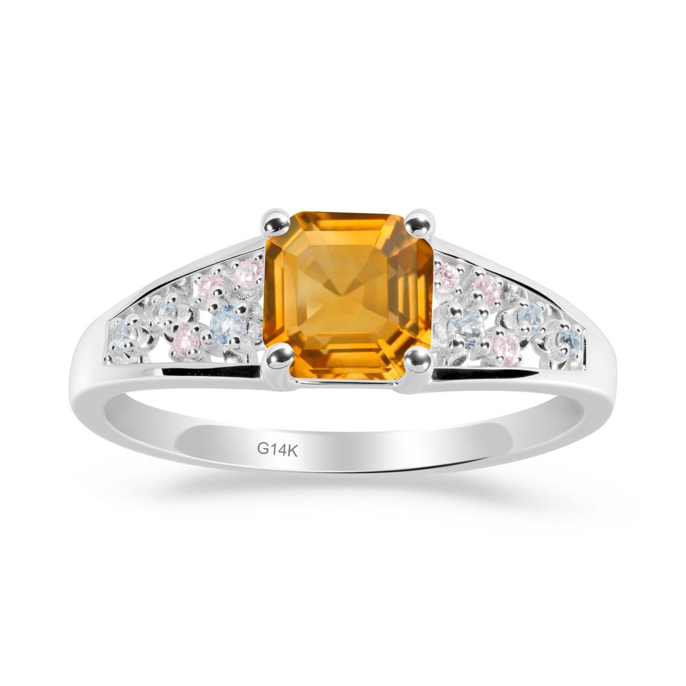 Cluster Asscher Cut Citrine Ring - LUO Jewelry #metal_14k white gold