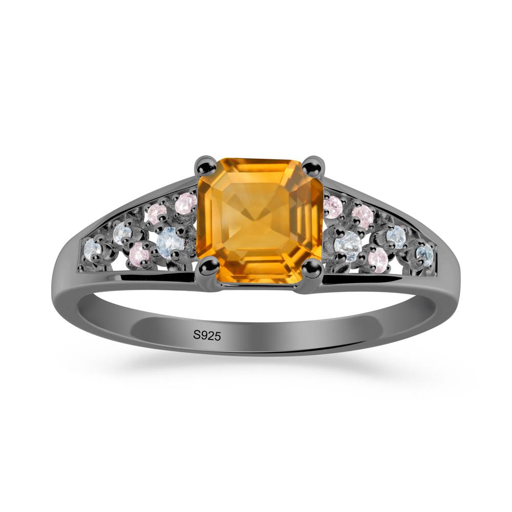 Cluster Asscher Cut Citrine Ring - LUO Jewelry #metal_black finish sterling silver