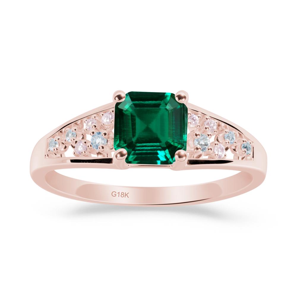 Asscher Cut Emerald Cluster Ring - LUO Jewelry #metal_18k rose gold