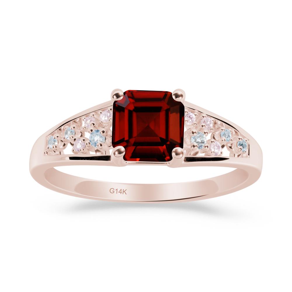 Asscher Cut Garnet Cluster Ring - LUO Jewelry #metal_14k rose gold