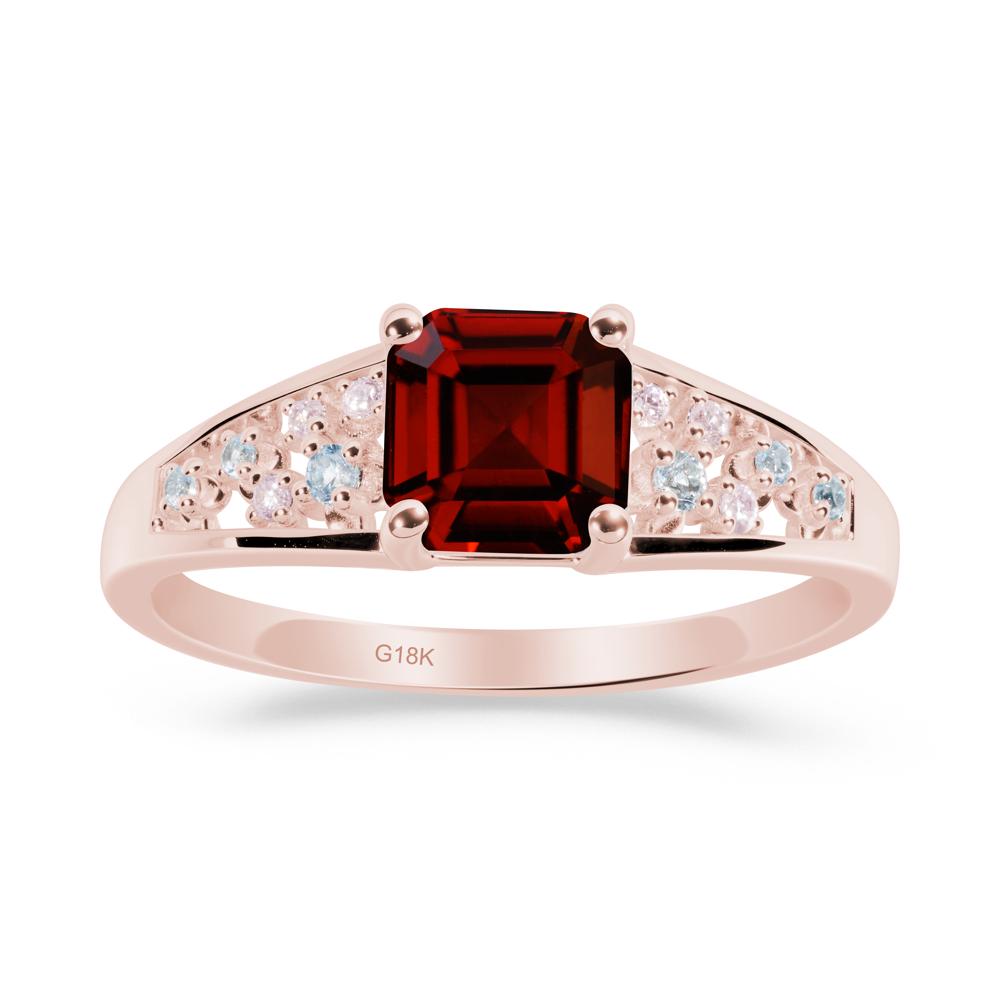 Asscher Cut Garnet Cluster Ring - LUO Jewelry #metal_18k rose gold