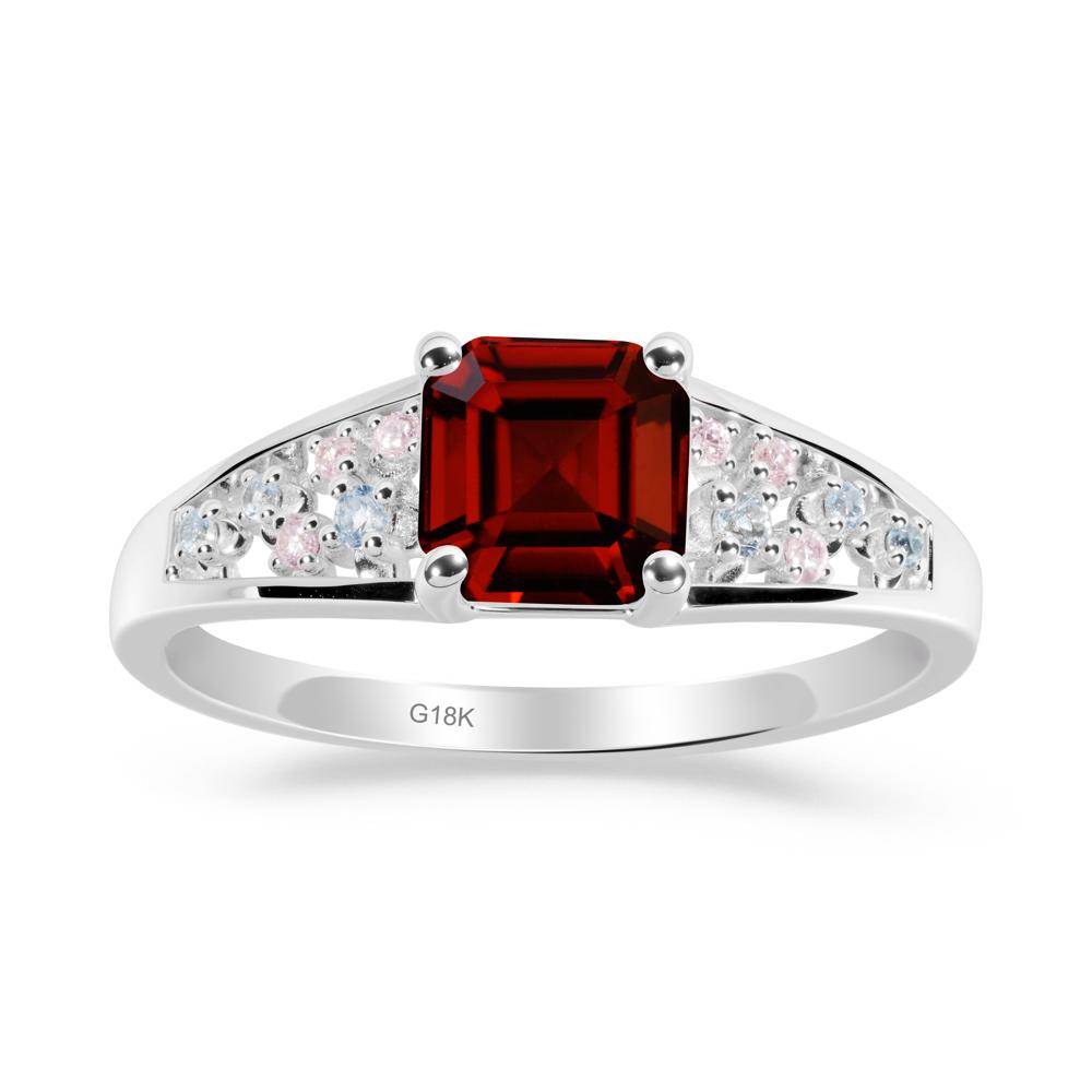 Asscher Cut Garnet Cluster Ring - LUO Jewelry #metal_18k white gold