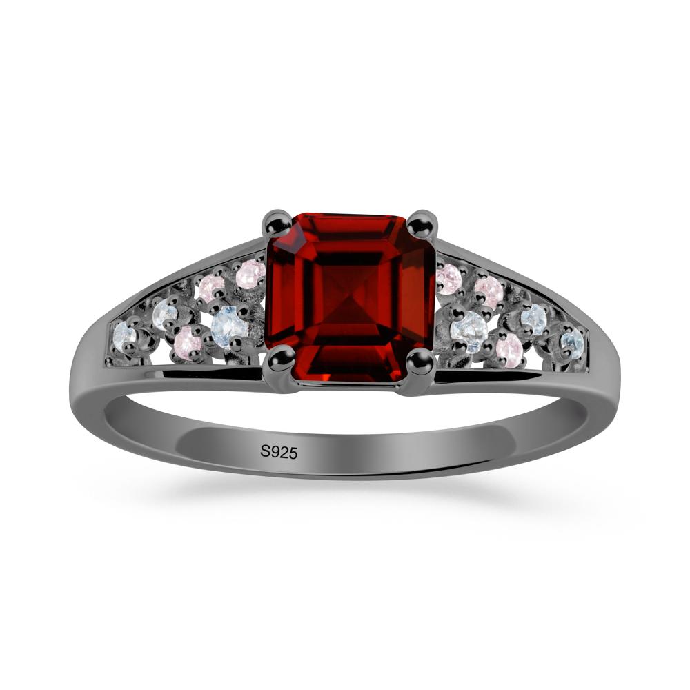Asscher Cut Garnet Cluster Ring - LUO Jewelry #metal_black finish sterling silver