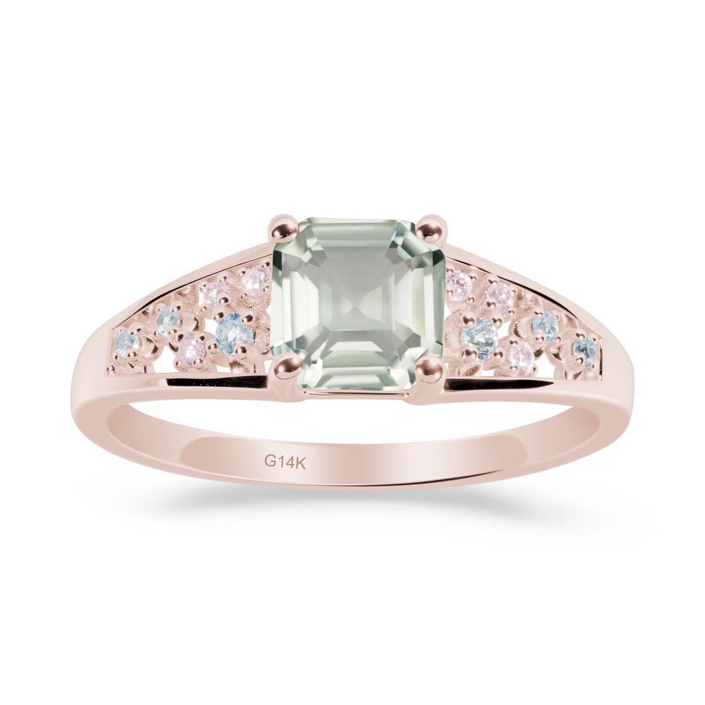Asscher Cut Green Amethyst Cluster Ring - LUO Jewelry #metal_14k rose gold
