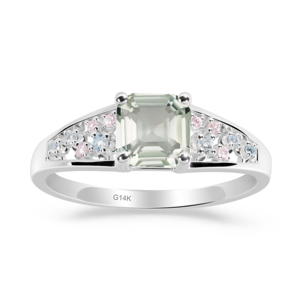 Asscher Cut Green Amethyst Cluster Ring - LUO Jewelry #metal_14k white gold