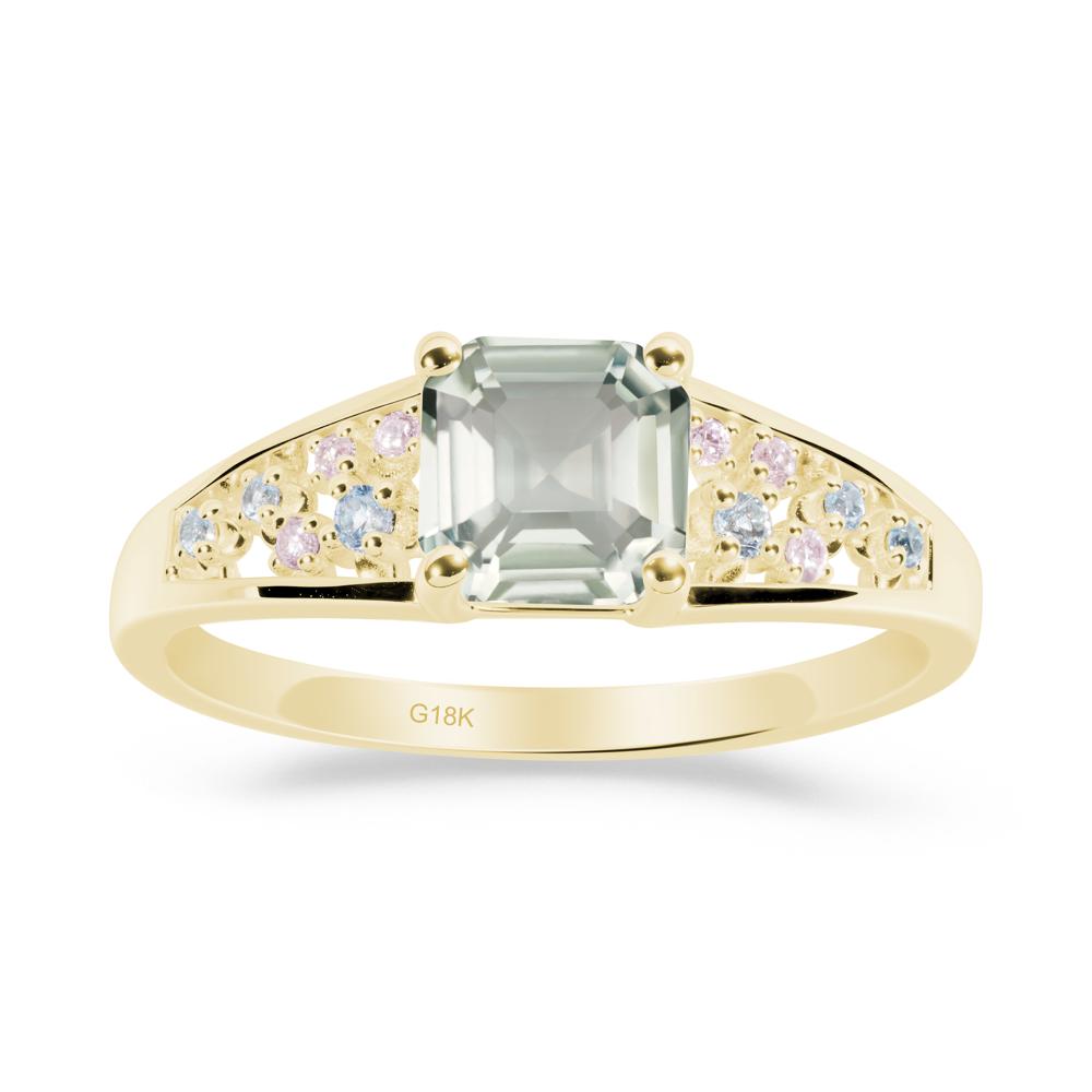 Asscher Cut Green Amethyst Cluster Ring - LUO Jewelry #metal_18k yellow gold