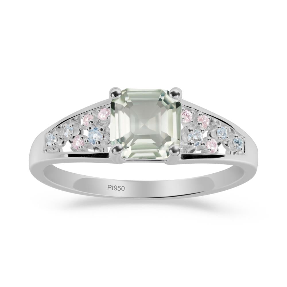 Asscher Cut Green Amethyst Cluster Ring - LUO Jewelry #metal_platinum