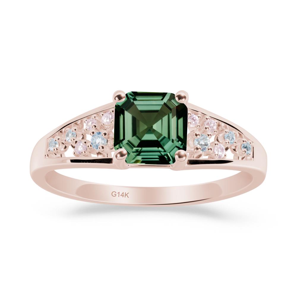 Cluster Asscher Cut Green Sapphire Ring - LUO Jewelry #metal_14k rose gold