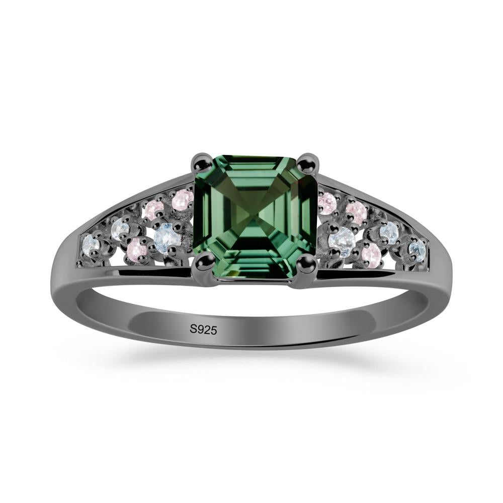 Cluster Asscher Cut Green Sapphire Ring - LUO Jewelry #metal_black finish sterling silver