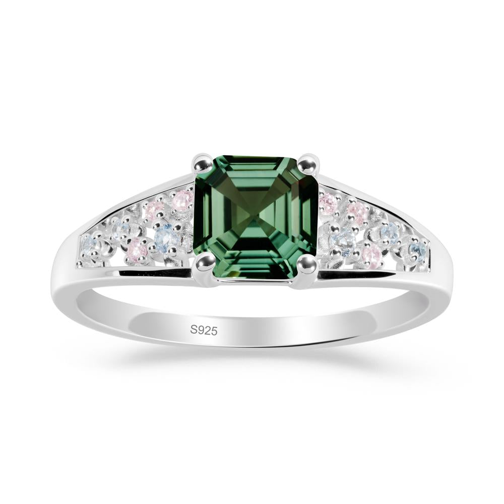 Cluster Asscher Cut Green Sapphire Ring - LUO Jewelry #metal_sterling silver