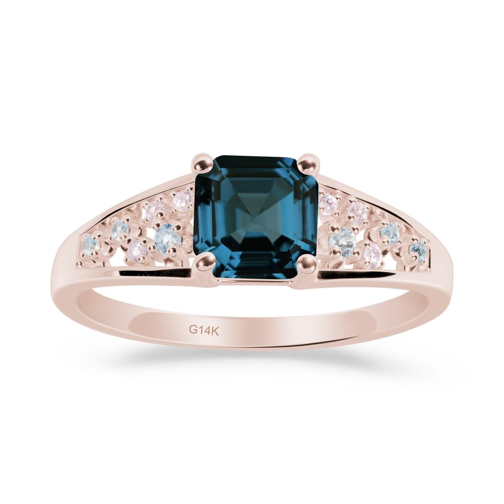Asscher Cut London Blue Topaz Cluster Ring - LUO Jewelry #metal_14k rose gold