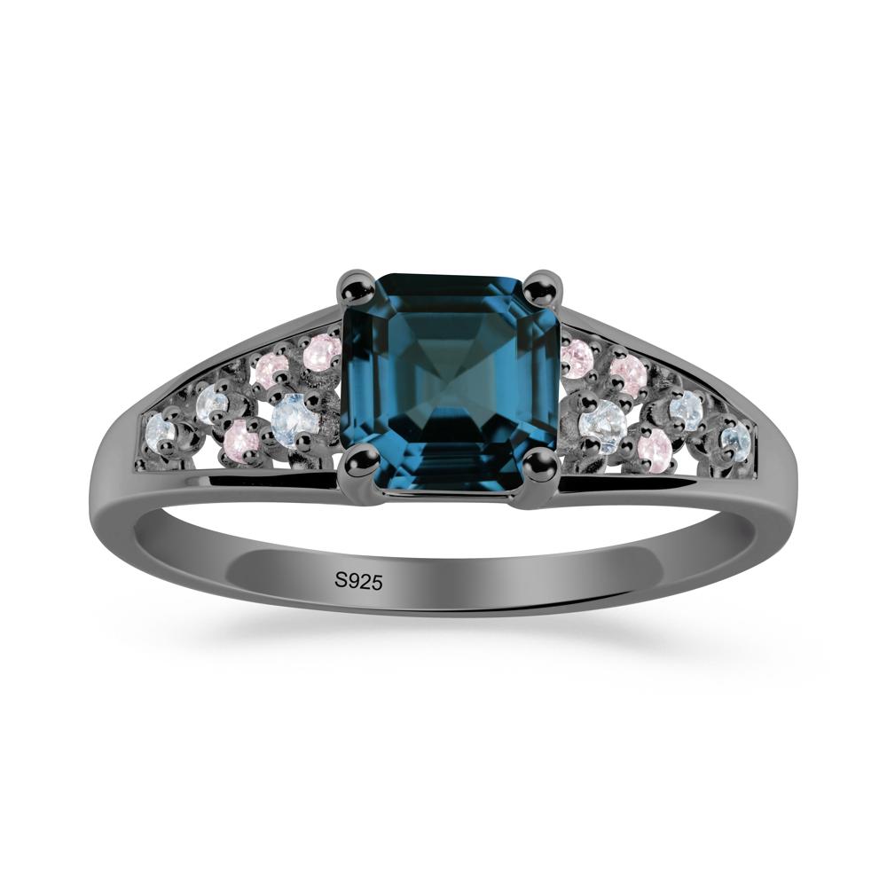 Asscher Cut London Blue Topaz Cluster Ring - LUO Jewelry #metal_black finish sterling silver