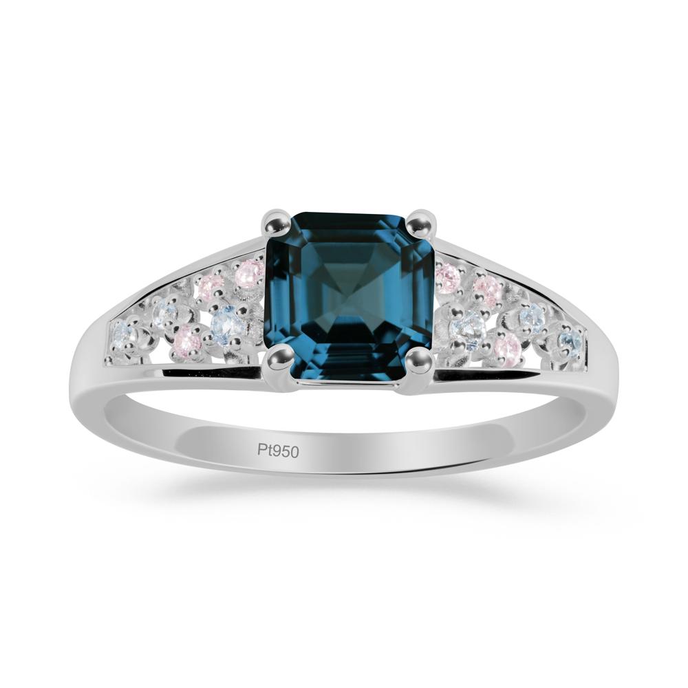 Asscher Cut London Blue Topaz Cluster Ring - LUO Jewelry #metal_platinum